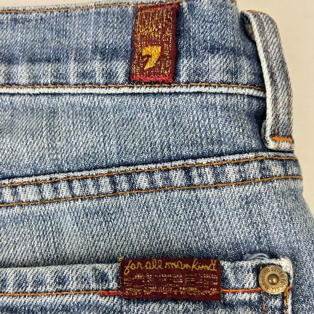 7 For All Mankind Flare Jeans Women 27 Blue Boho Western Casual Distressed Hem - Picture 7 of 11